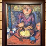 Oil on canvas portrait of a woman, Maïce Le Baron 1950 student of Marcel Gromaire