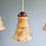 Set of 3 Art Deco pendant lights in marbled opaline, 1920s-30s