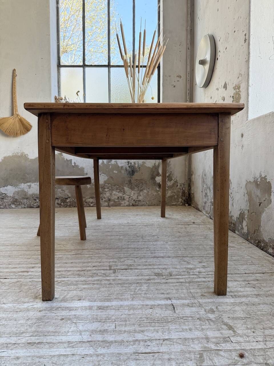 Cherry farmhouse table with spindle legs, 1950s