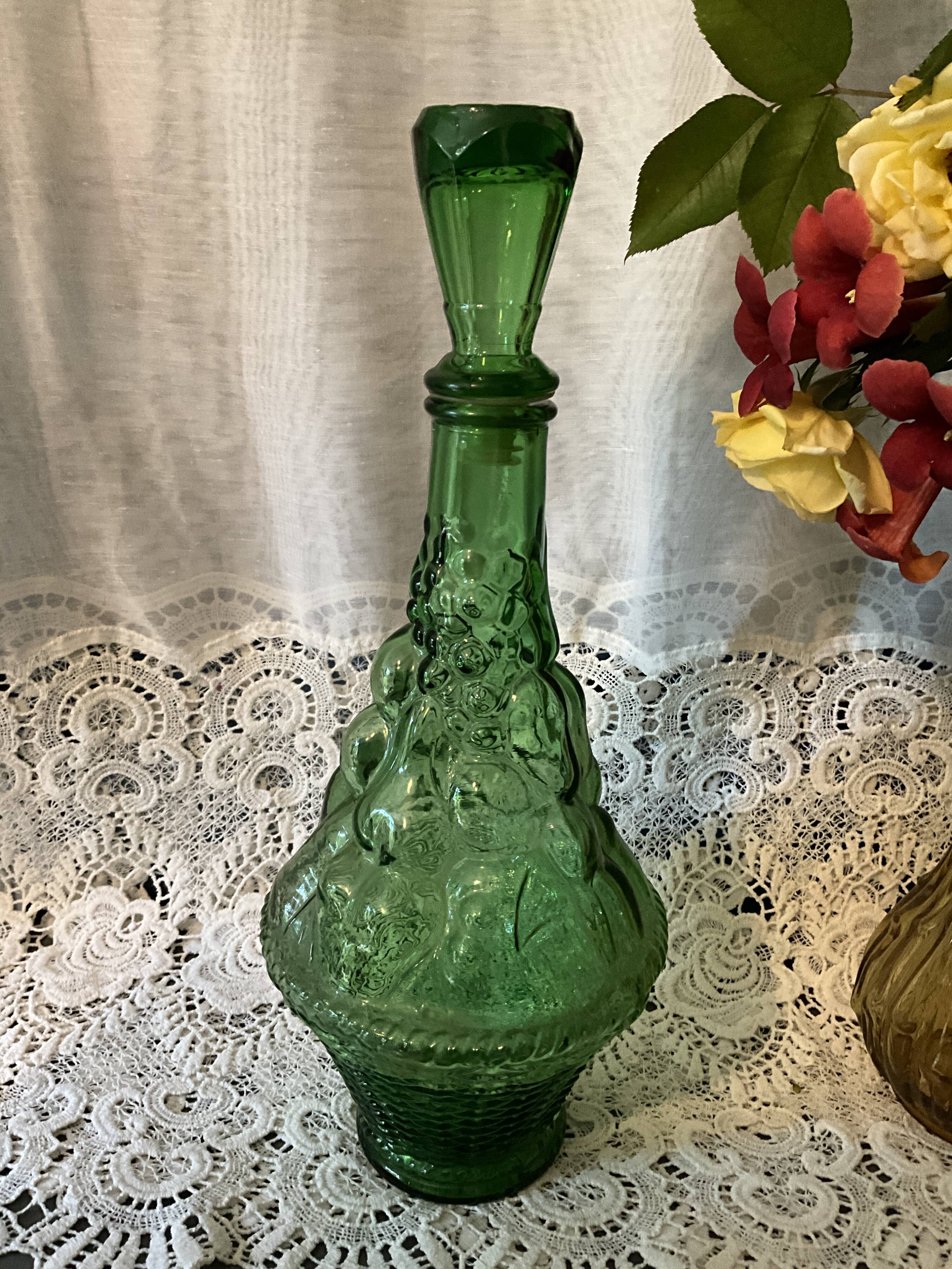 Italian glass carafe bottle, green Empoli