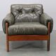 Fauteuil en cuir vert des années 70, Tchécoslovaquie.