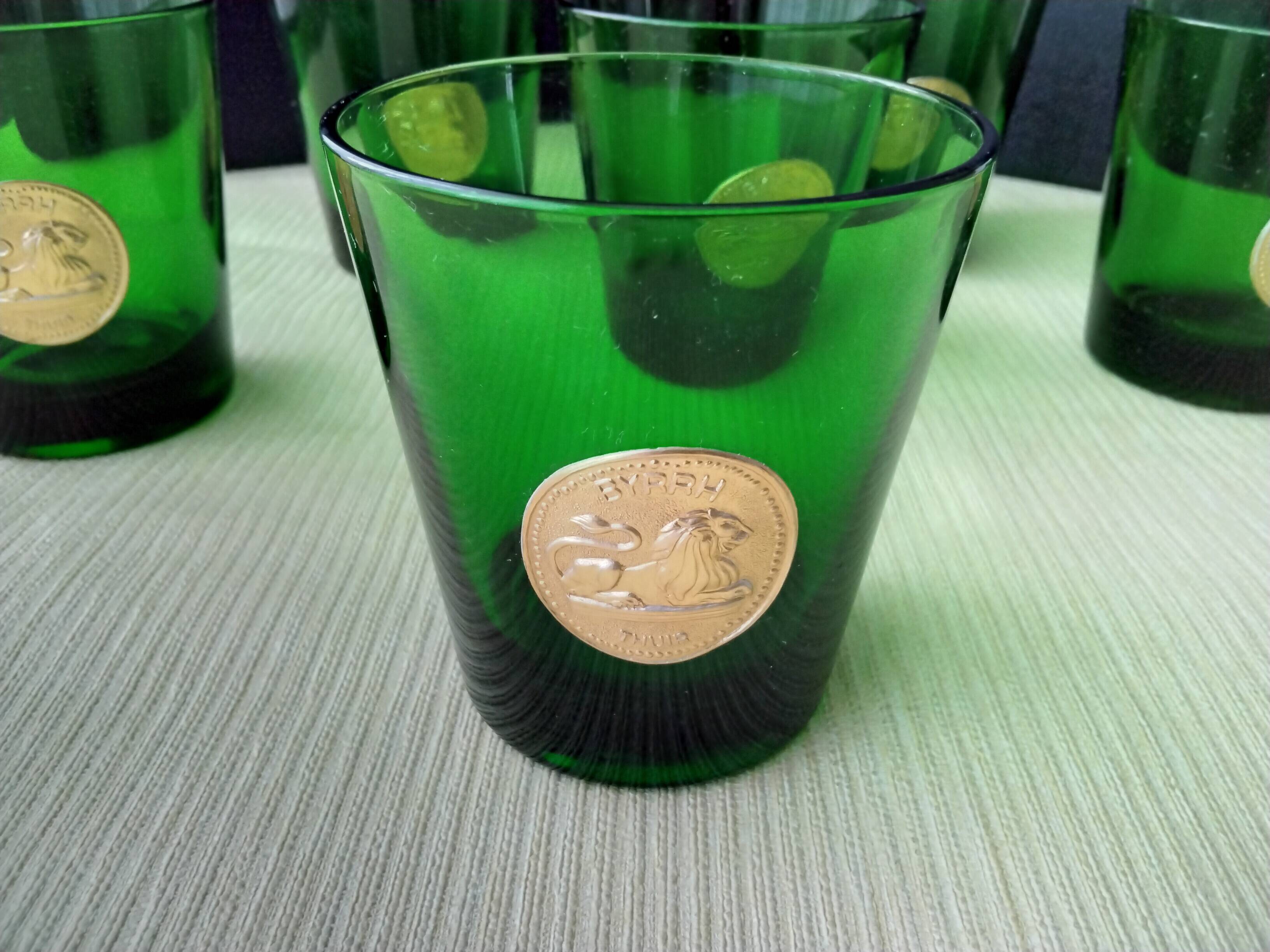 6 vintage glasses with gold medallions