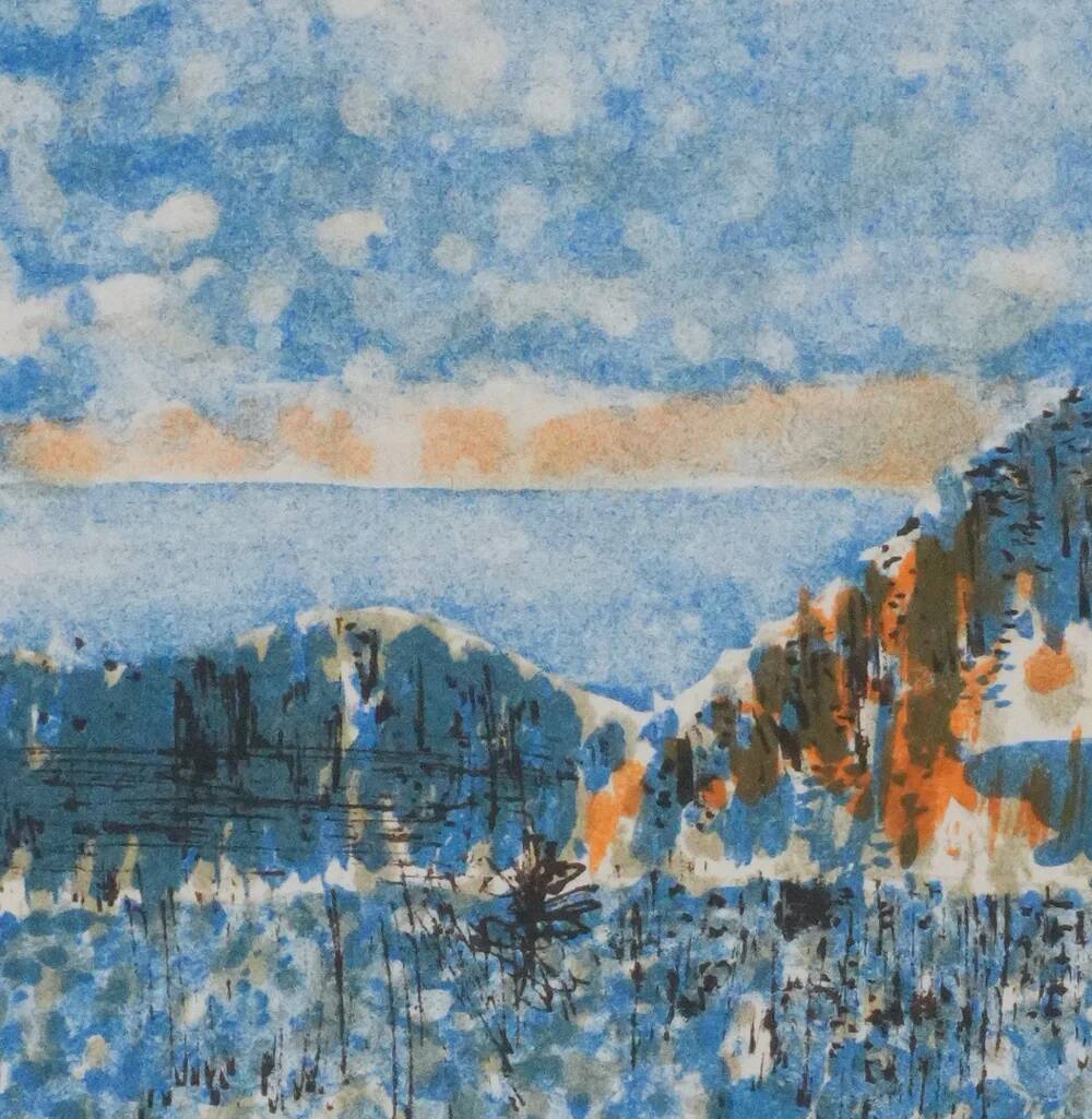 Guy Bardone: Night on the Orange Rooftops, original signed lithograph.