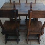 Set of table and 4 mountain chairs in solid oak