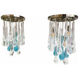Flush mount in metal framed chrome with large clear and blue drops