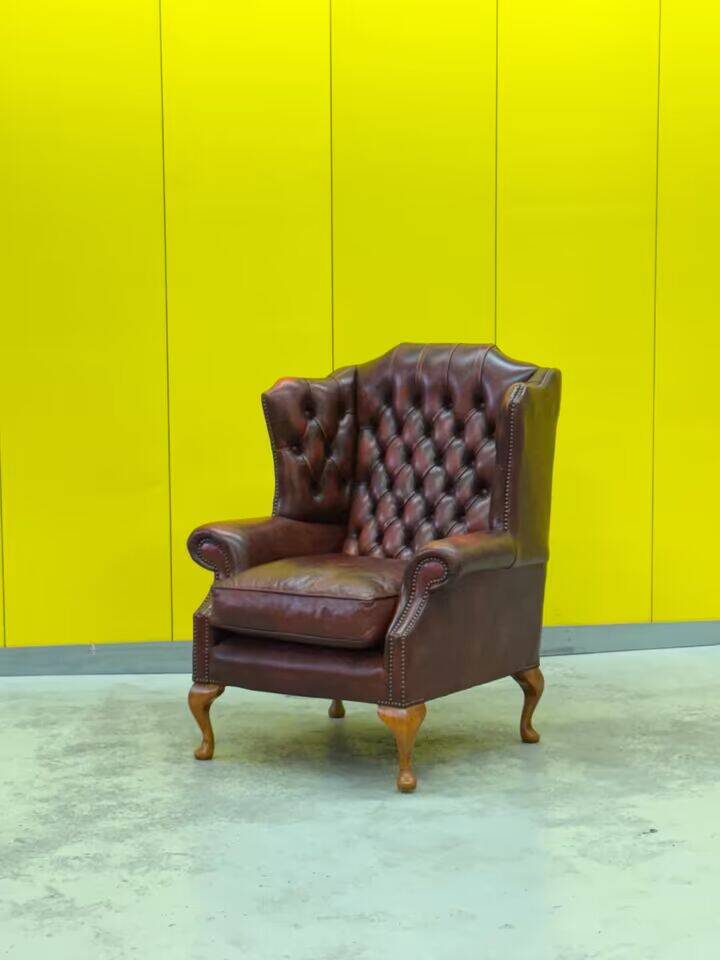 Burgundy Leather Wingback Chesterfield Armchair