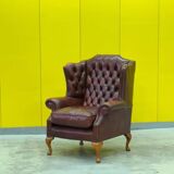 Burgundy Leather Wingback Chesterfield Armchair