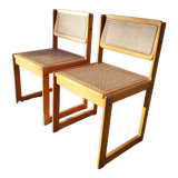 Pair of vintage varnished wood tanned chairs