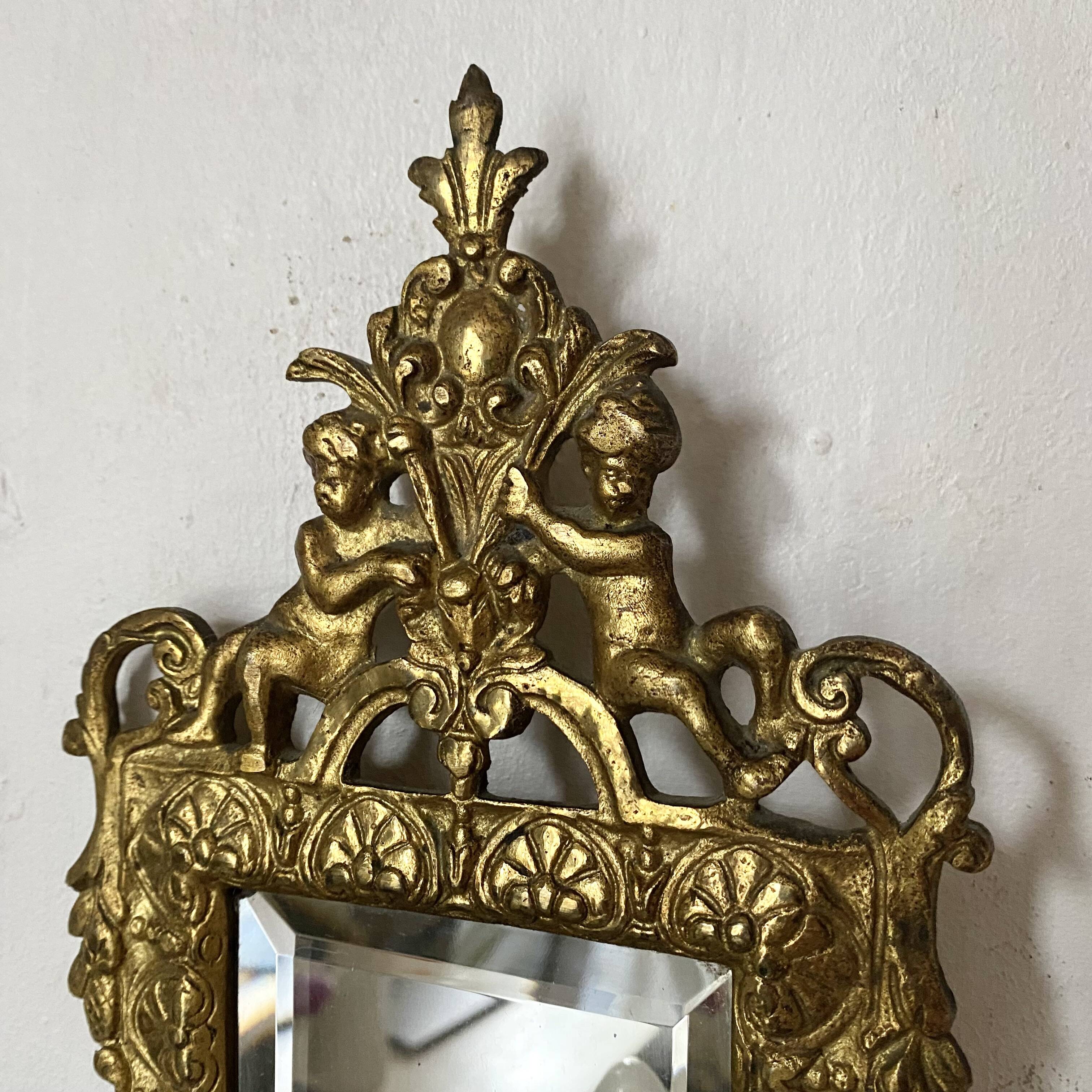 19th-century Napoleon III style gilded bronze wall sconce with bevelled mirror.