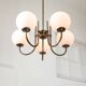Vintage Italian Brass and Opaline Chandelier in Copper Color, 70s