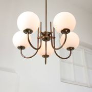 Vintage Italian Brass and Opaline Chandelier in Copper Color, 70s