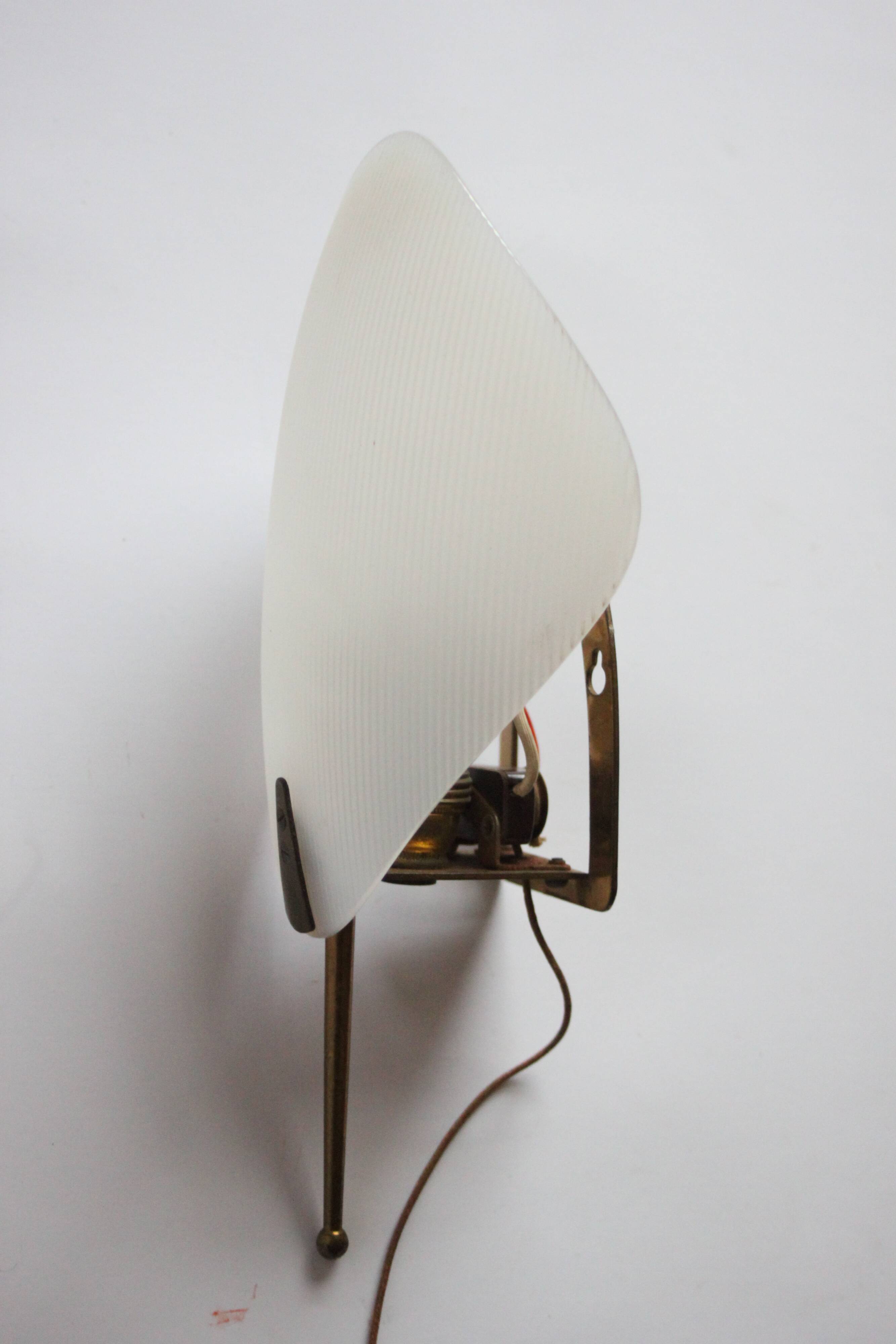 1950S leaf shaped brass and acrylic wall sconces