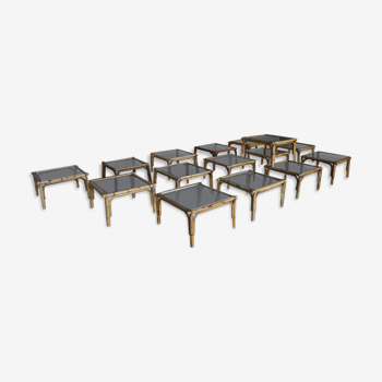 Lot de dix-huit tables basses rotin 1950