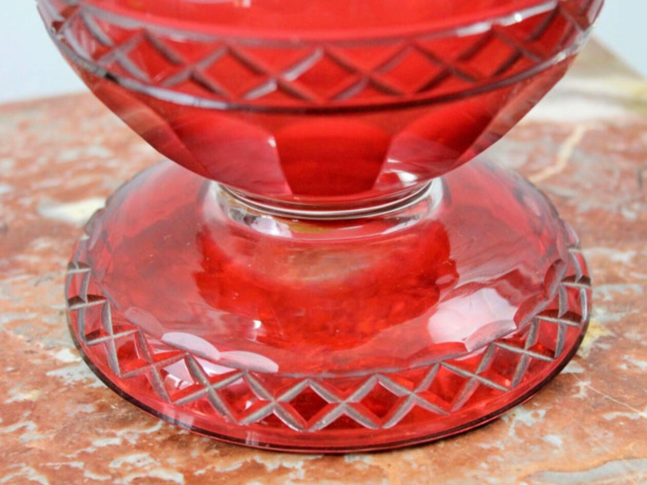 Bohemian red crystal vase decorated with vine leaves, 19th century