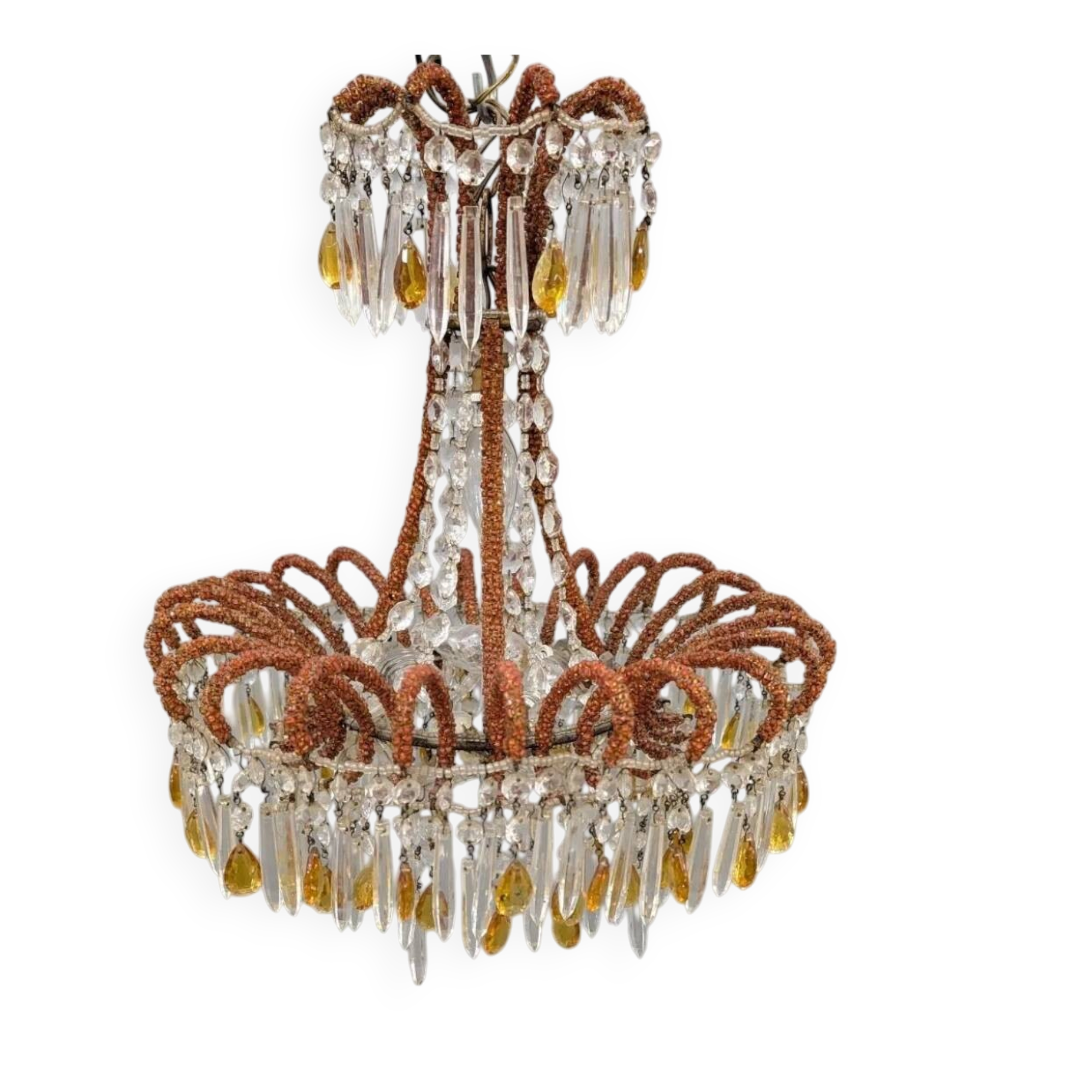 Lustre ancien à décor de pampilles, fin XIXème