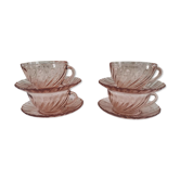 Lot de 4 tasses à thé ou café long vintage en rosaline Arcoroc France