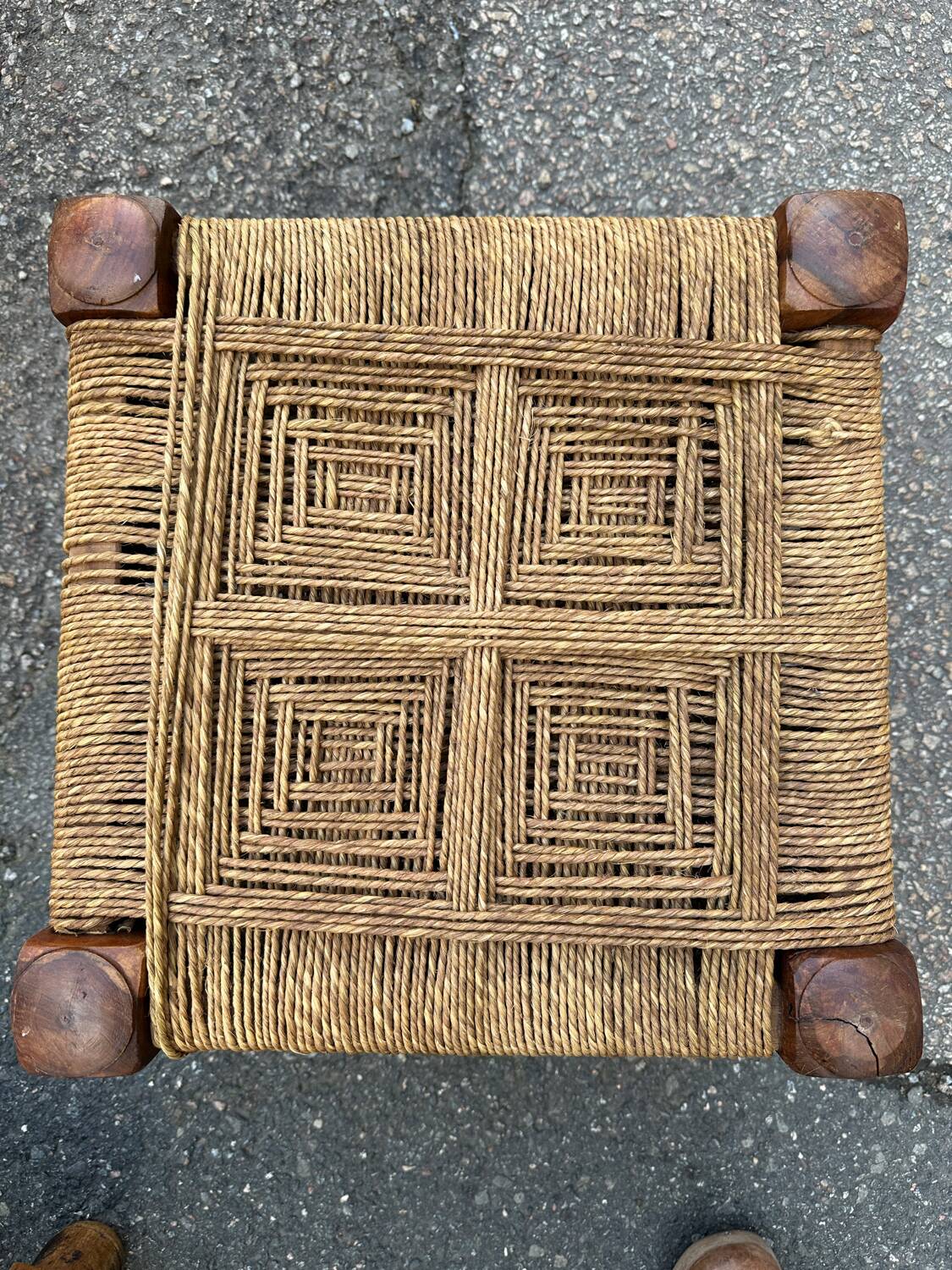 3 Indian wooden and rope stools
