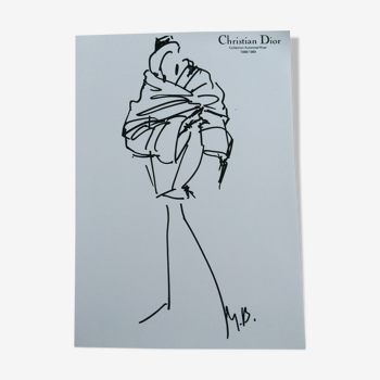 Christian Dior: illustration/drawing/drawing/sketch mode and press of the 1980s
