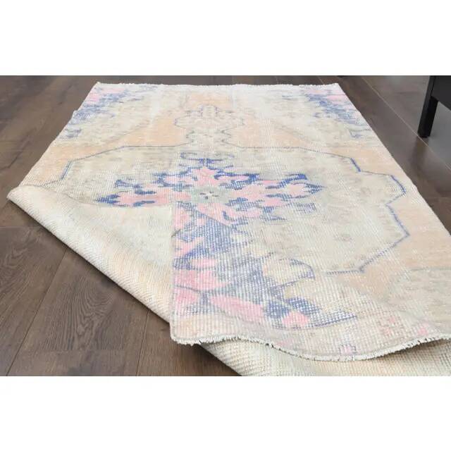 Vintage Turkish Oushak Handmade Wool Cotton Orange Area Rug 100x195