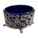 Vintage, salt shaker, saleron, metal, silver 830, indigo blue glass, eagle decoration, flowers, hallmark