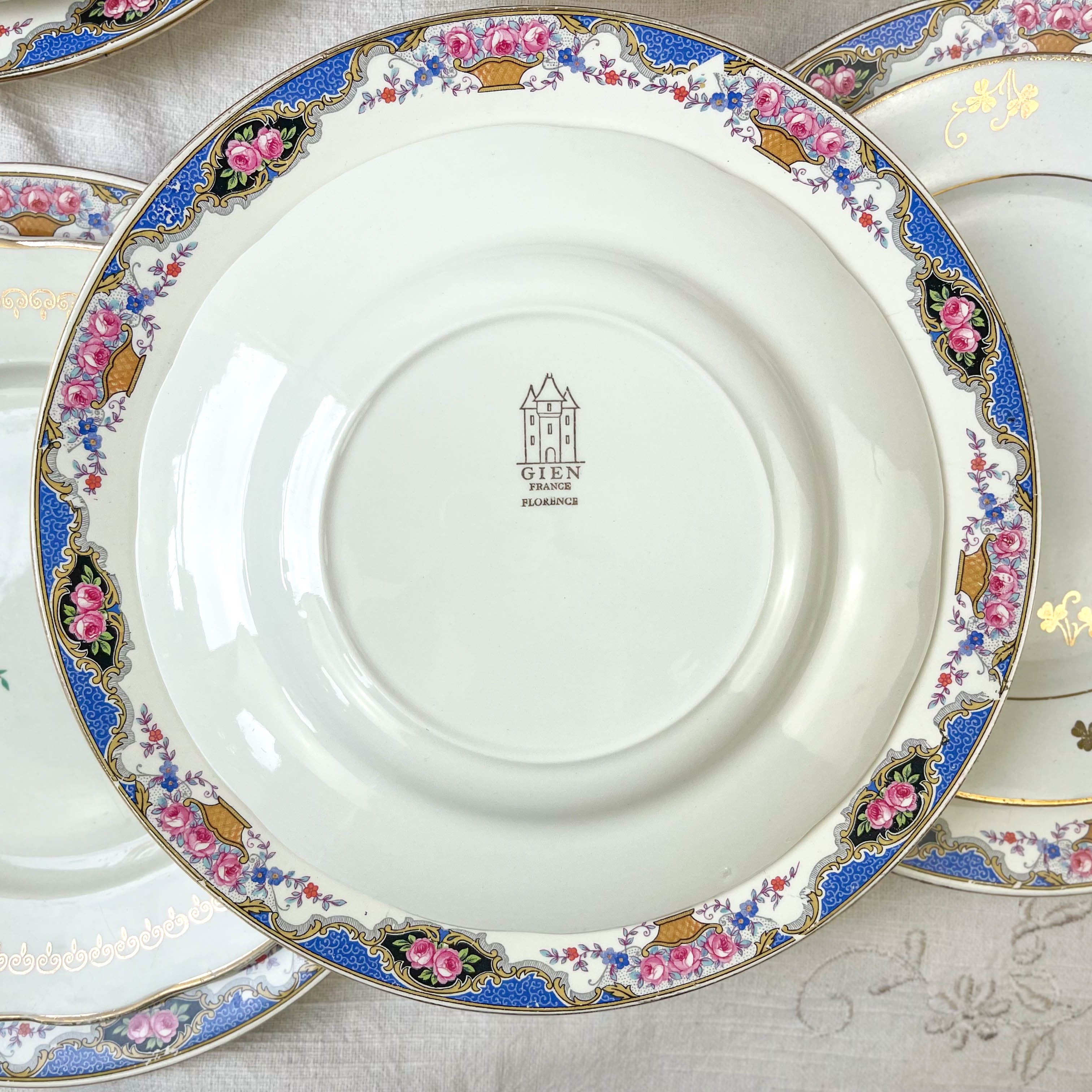 Set of 6 porcelain plates and 6 small mismatched vintage plates ~ Dinner service for 6 people ~