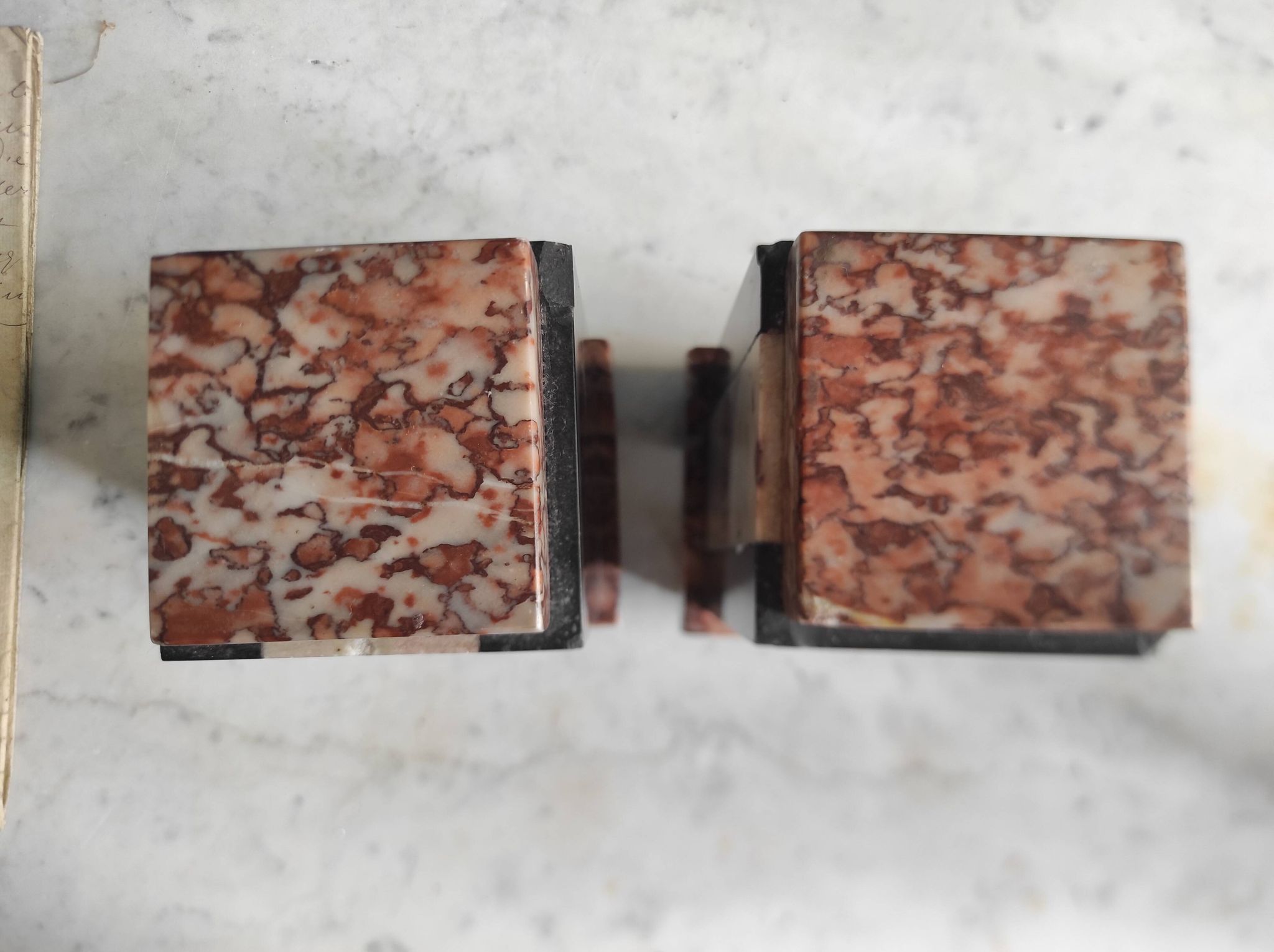 Pair of French vintage marble bookends, art Deco