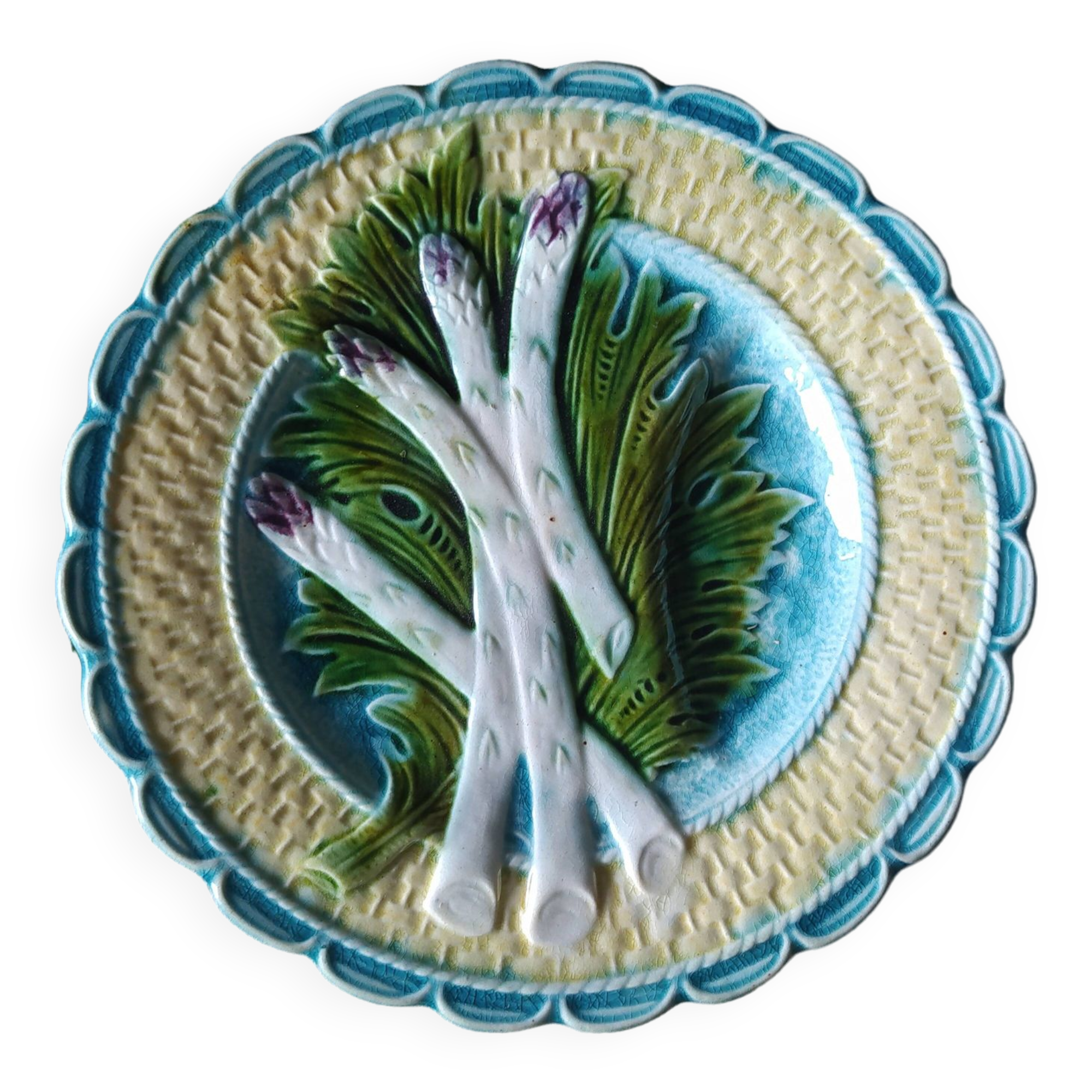 Assiette vintage barbotine asperges