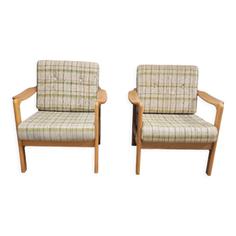 Pair of vintage scandinavian armchairs 1970 scottish fabric