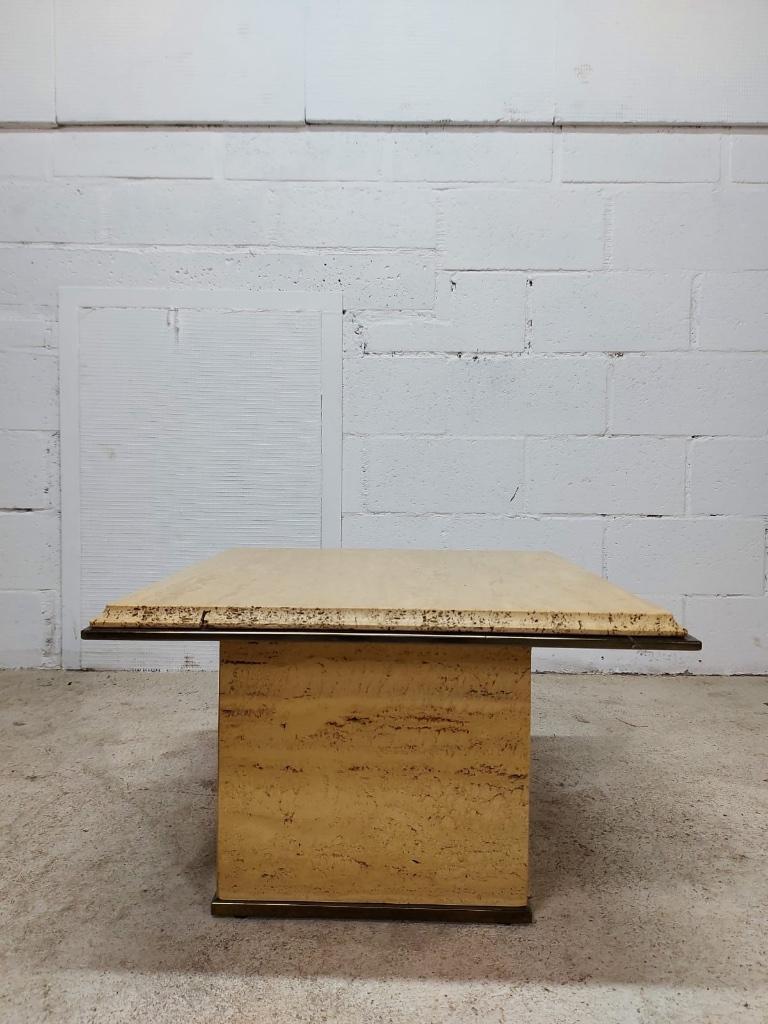 Vintage travertine and brass coffee table