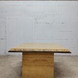 Vintage travertine and brass coffee table