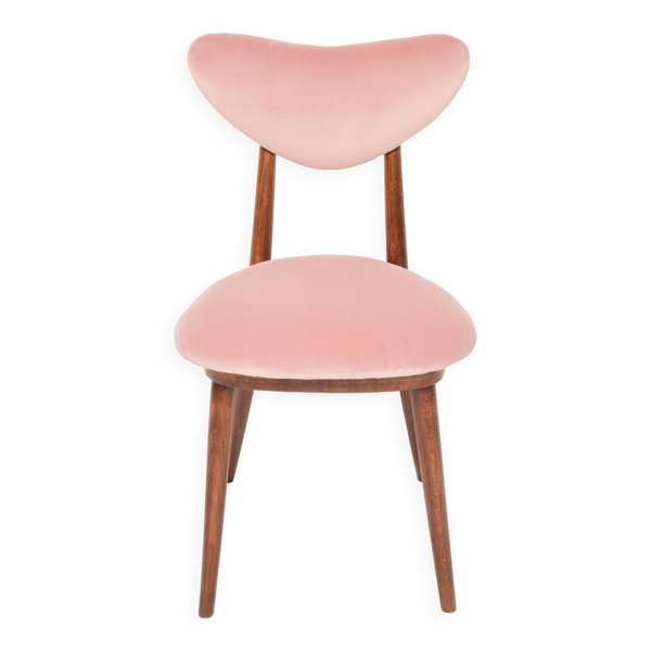Chaise cœur en velours rose clair milieu du siècle, Europe, années 1960