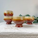 4 speckled two-tone lion head ceramic bowls – Émile Henry style – vintage stoneware made in France