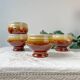 4 speckled two-tone lion head ceramic bowls – Émile Henry style – vintage stoneware made in France