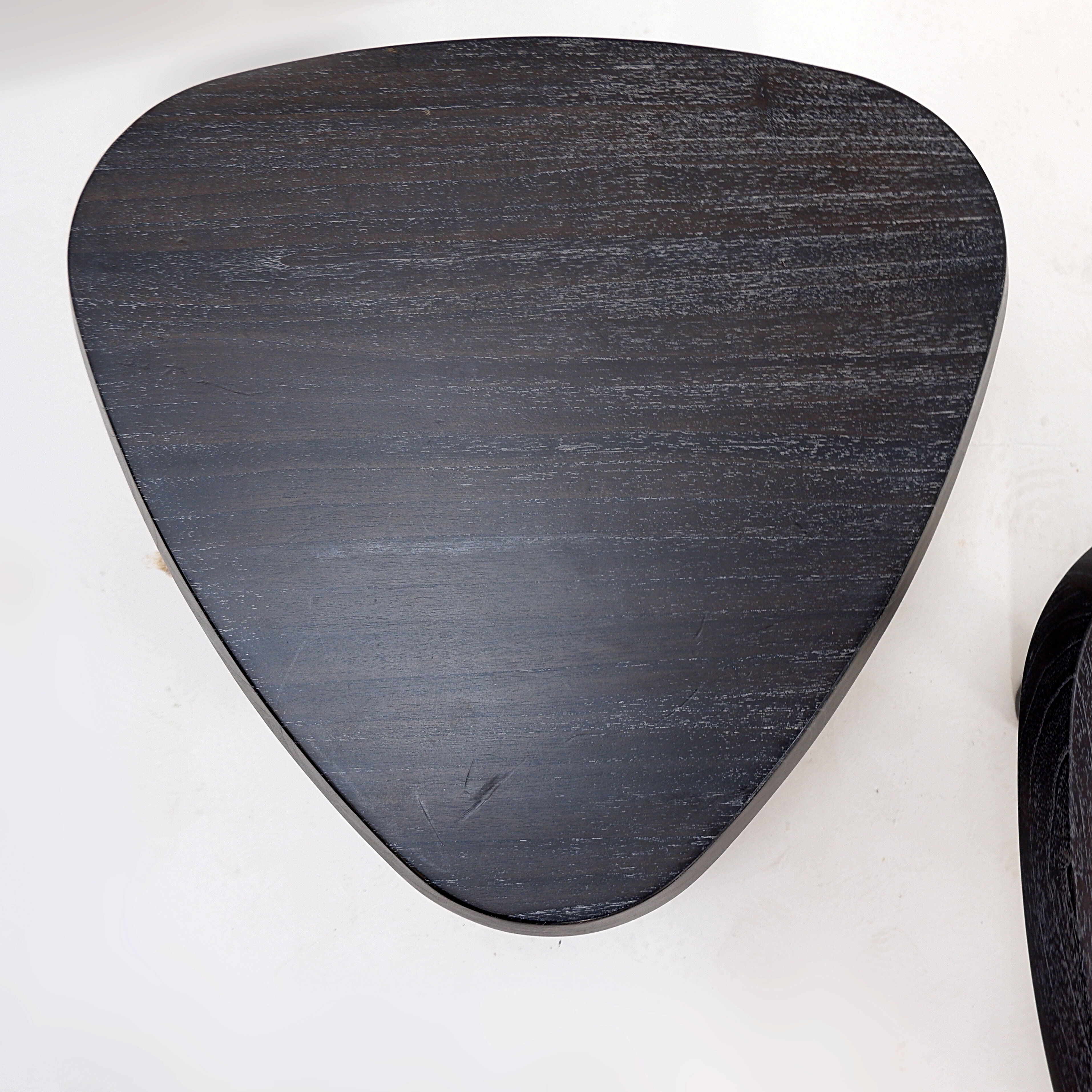 Pair of 3-legged side tables - in the style of Pierre Chapo