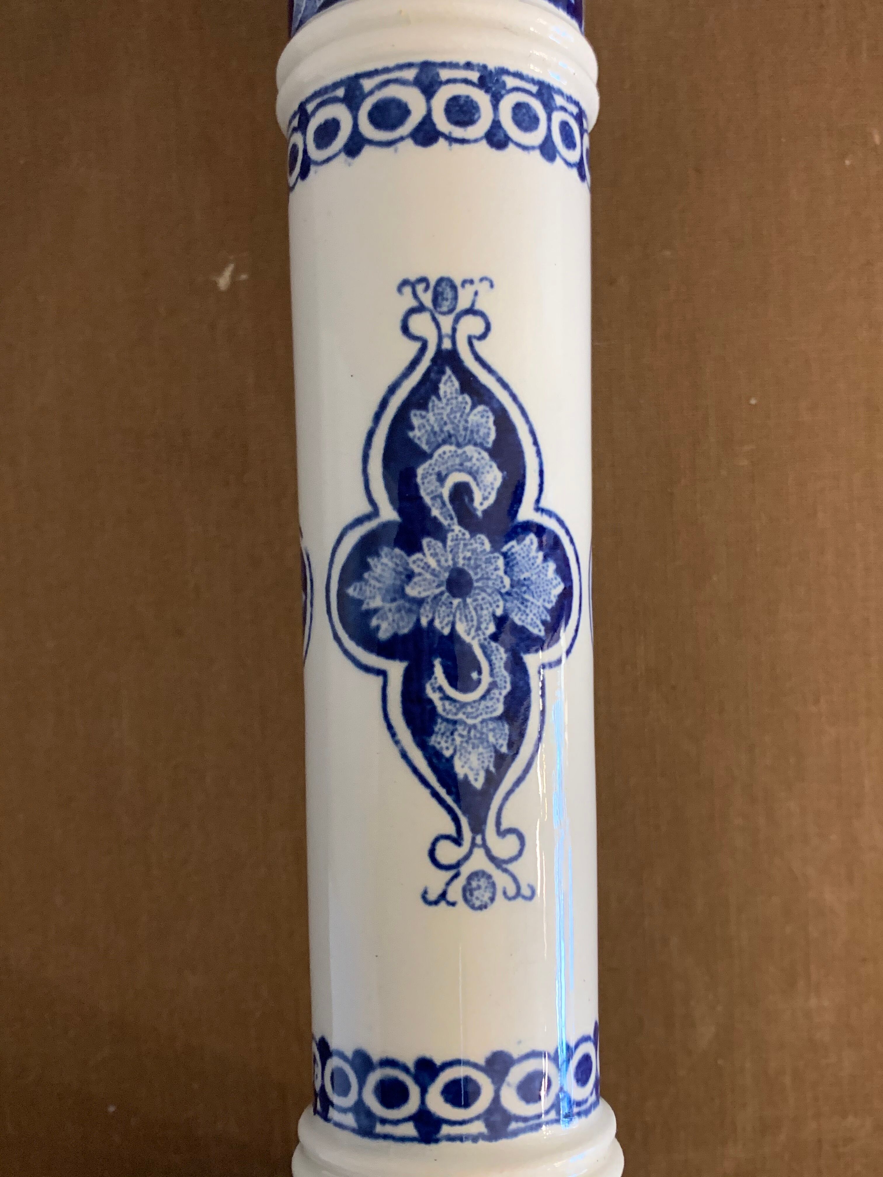 Pair of old candlesticks in blue and white earthenware Gien 1950