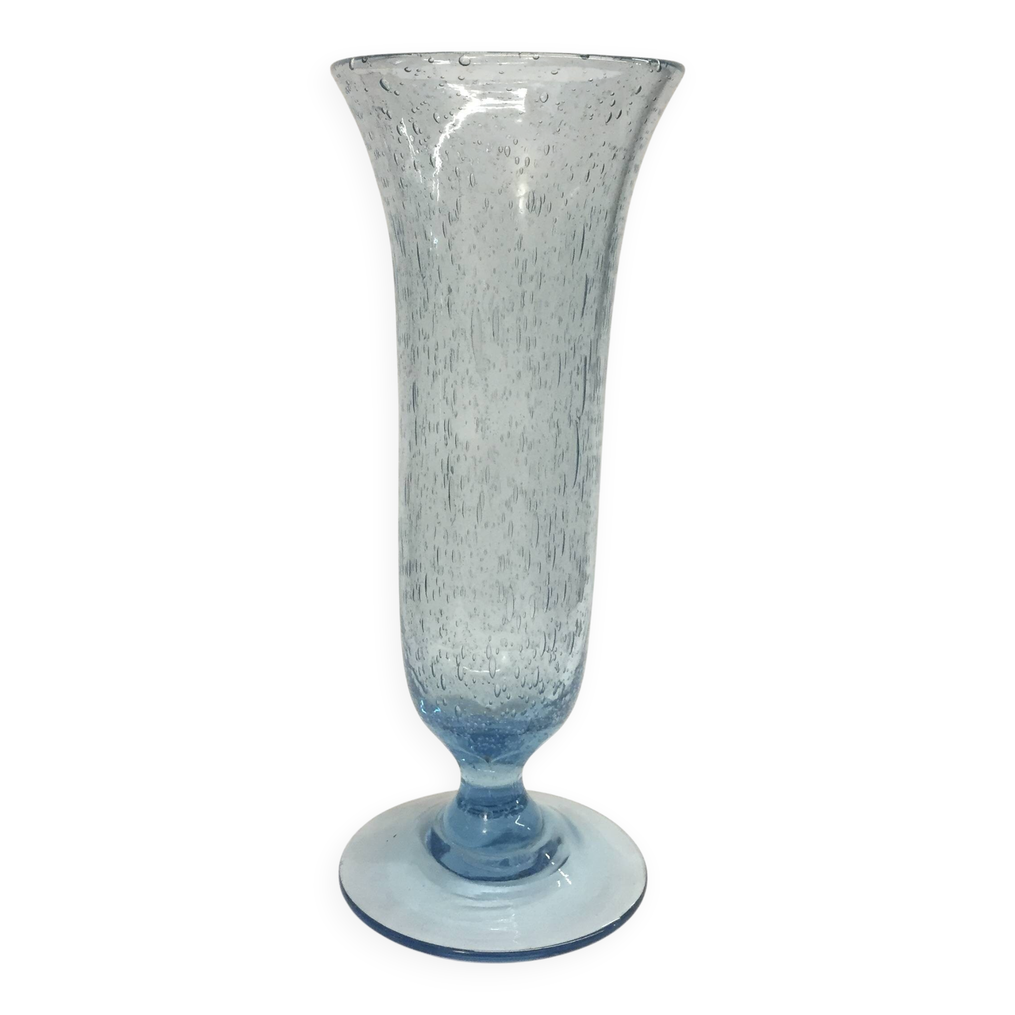 Blue bubble glass vase