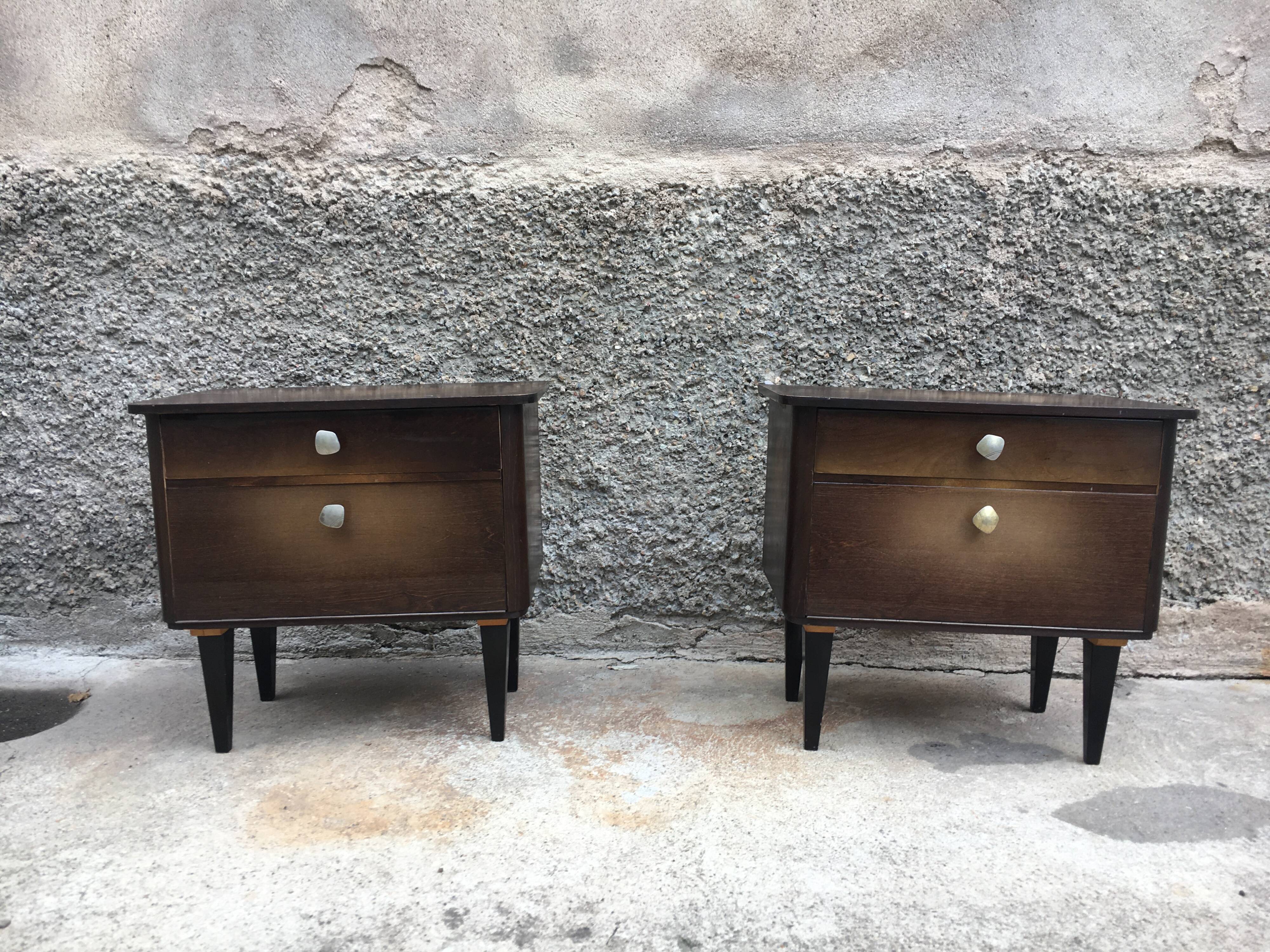 Paire de table de nuit chevet bout de canapé vintage ancien 1950 1960 rétro old french furniture
