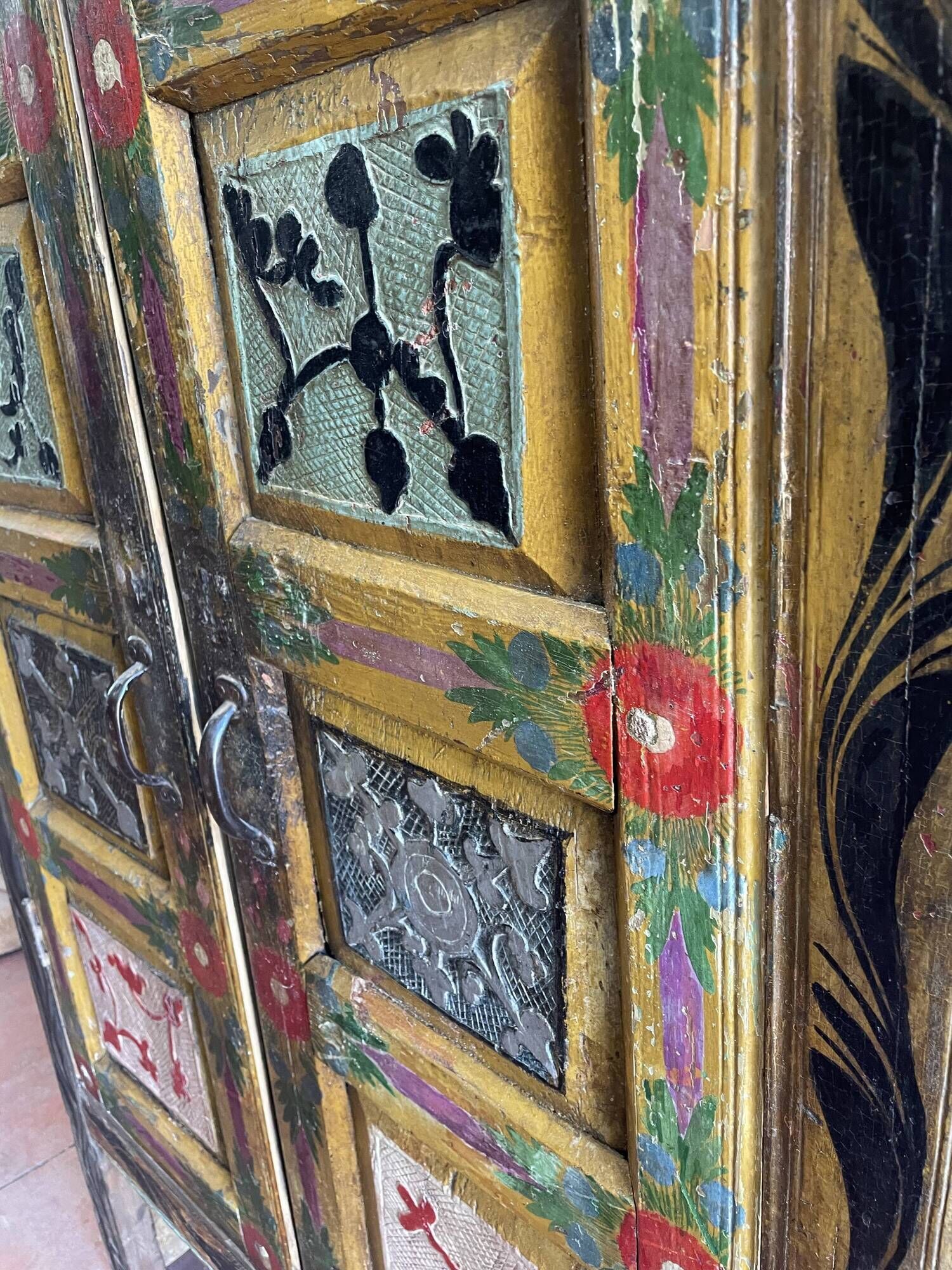 Pakistan, swat valley, old 2-door wardrobe from the 19th century with its original polychromy