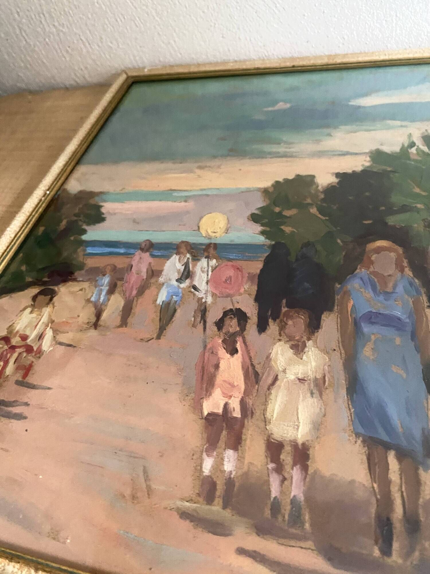 Oil painting "public garden" under glass, 1960s-70s