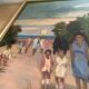 Oil painting "public garden" under glass, 1960s-70s