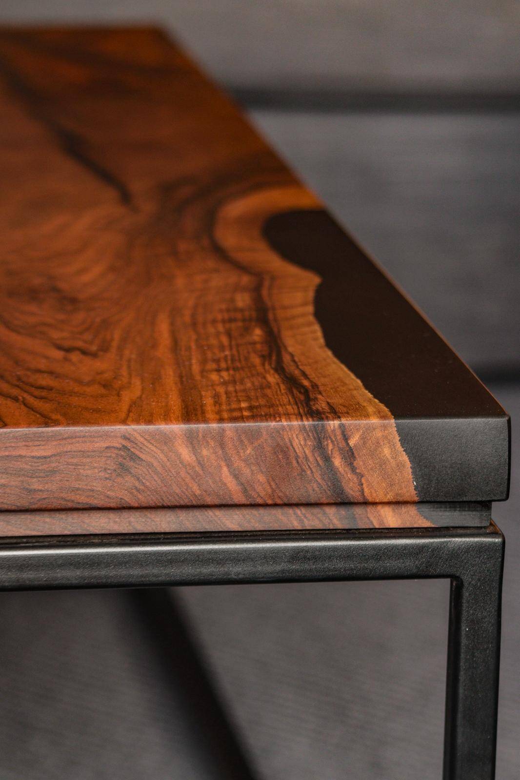 Handcrafted coffee table in solid walnut & epoxy resin – unique piece