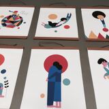 Set of 6 posters in leather and teak Scandinavian design