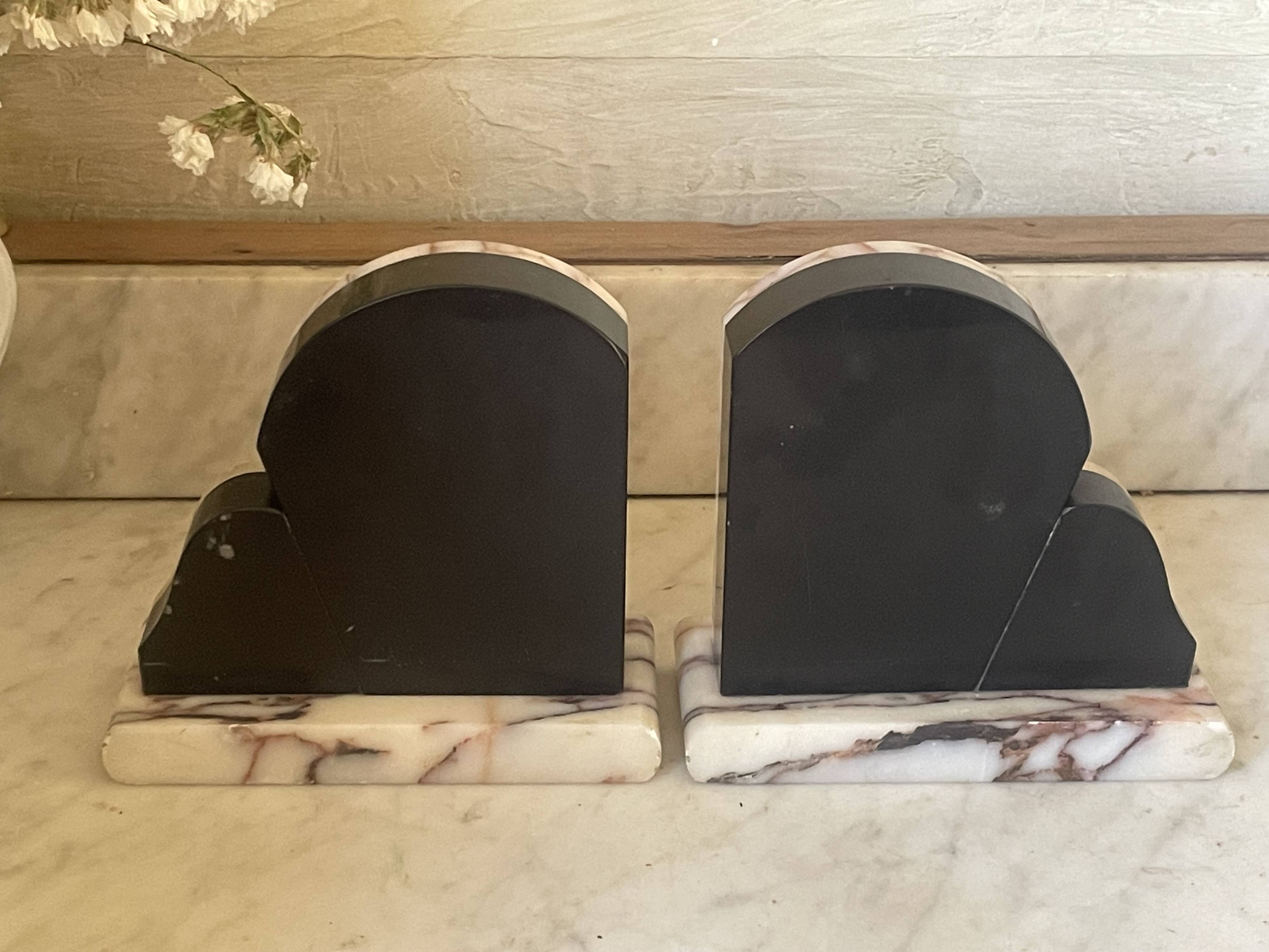 Vintage pair of marble and onyx Art Deco bookends.