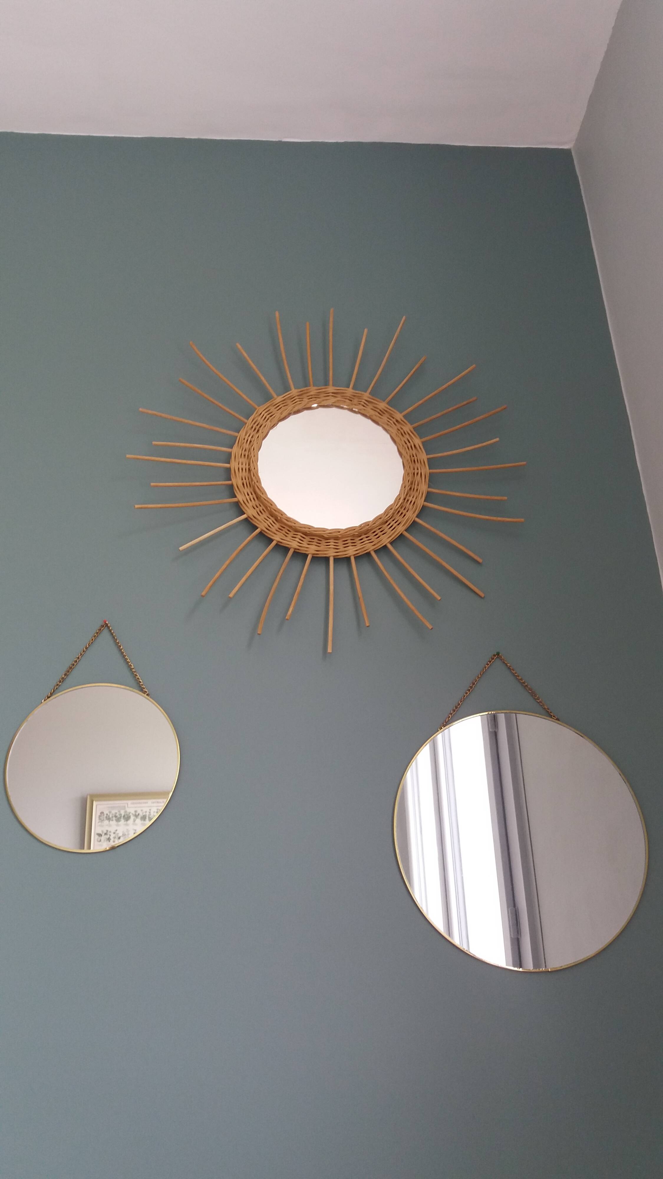 Miroir soleil rond en rotin osier
