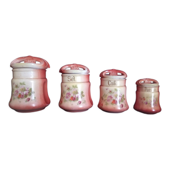 Lot de 4 pots à épices Art Nouveau en céramique, importés de Bohème, années 1930