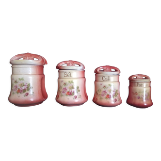 Set of 4 Art Nouveau ceramic spice jars, imported from Bohemia, 1930s