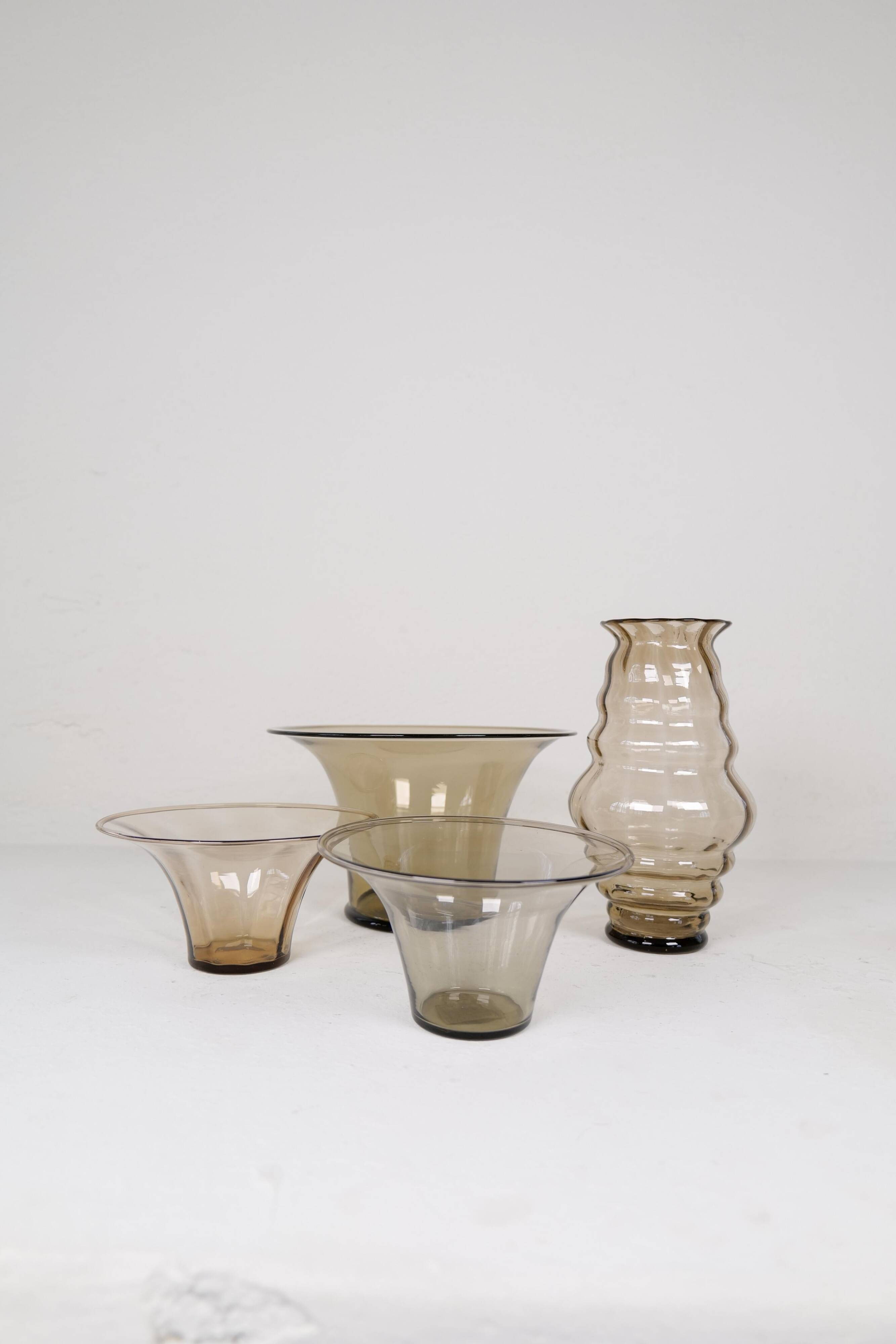 Art Deco Ensemble / Swedish Grace of 4 Glass Containers by Simon Gate Orrefors Sweden 1920s