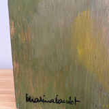 Still life and flowers, oil on panel signed Marina Farolet.