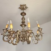 Xl Large Vintage Regency Mid Century Louis XV Baroque Rococo Hand Painted Carved Wood 8 Light Chandelier Floral, Italy, Florence 1920 1950