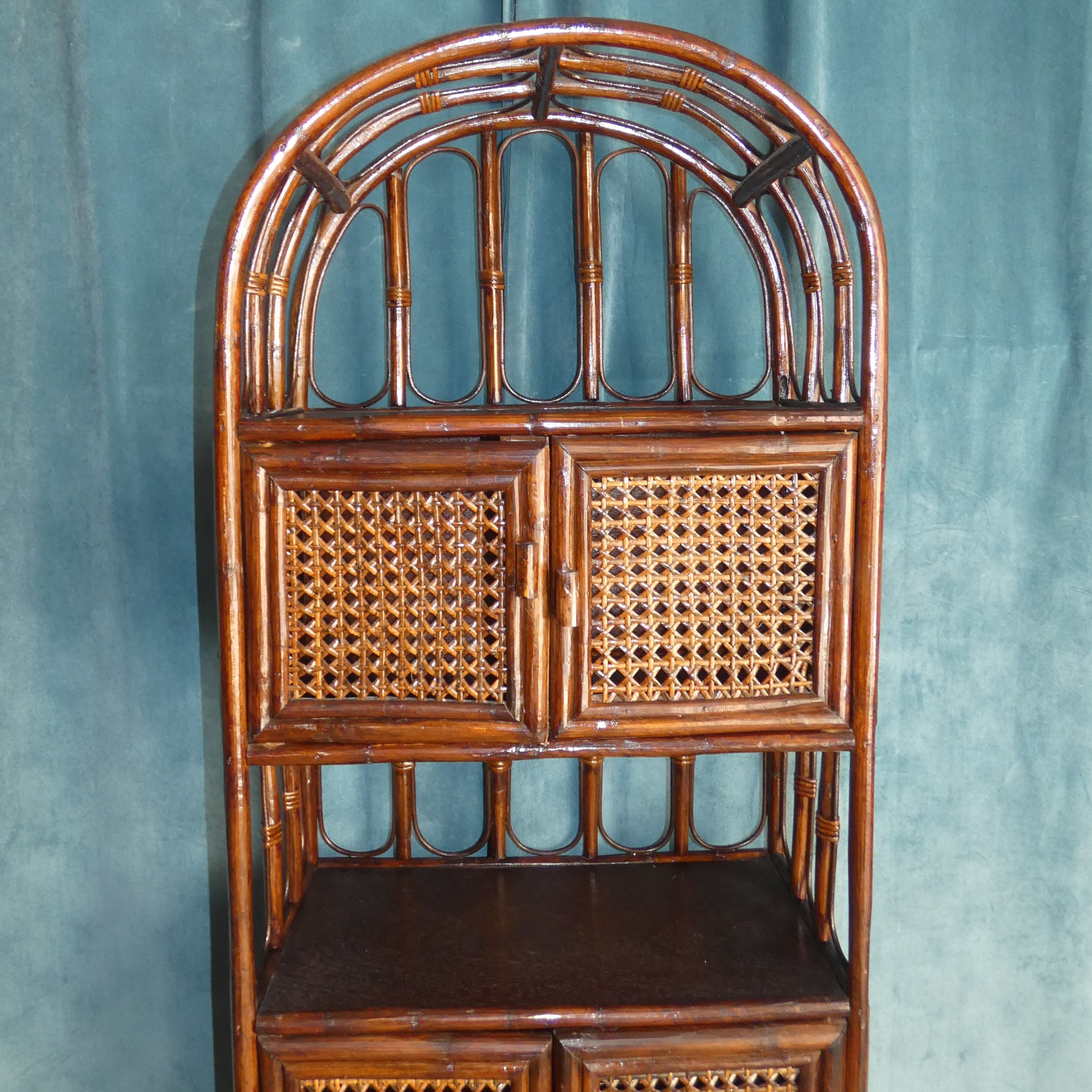 Library in Bamboo and Cane of Rattan Varnish Brown circa 1970 H 175 cm